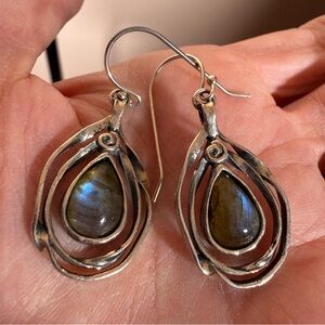 Vintage Sterling silver Israel labradorite brutalist modernist designer earrings